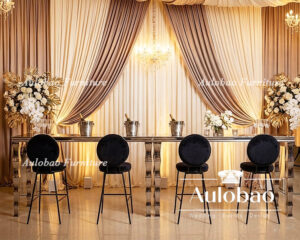 Bamboo-Legged Bar Table and Round-Backed Bar Stools