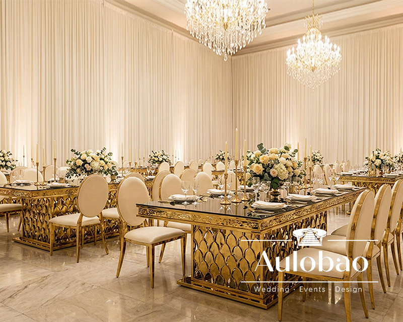 Distinctive Wedding Event Tables with Scalloped Pattern Base