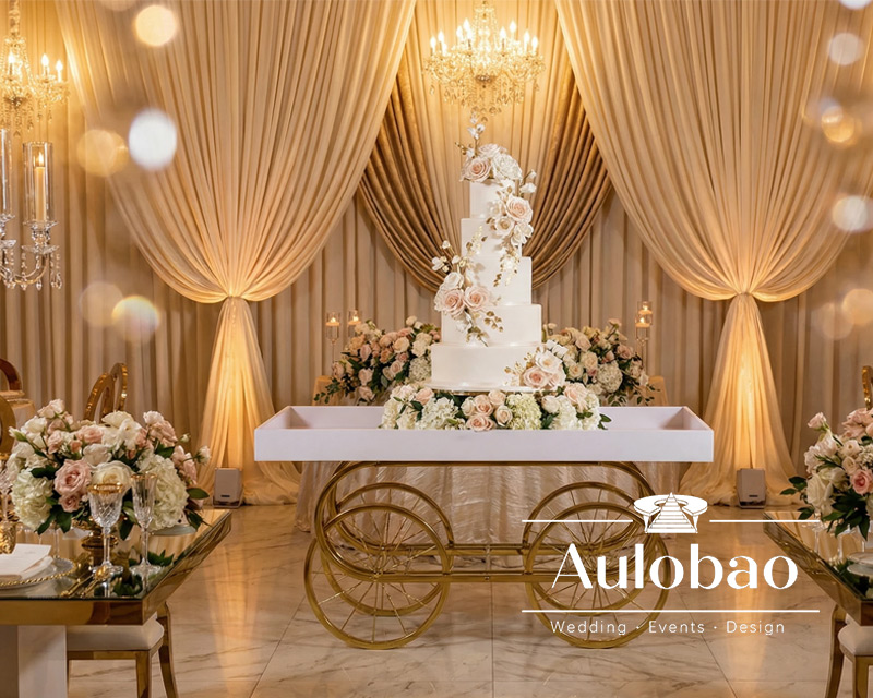 Elegant Wedding Cake Cart in A Luxury Reception Setting