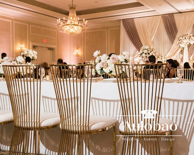 Gold Wire-Frame Chairs with Vertical-Slat Backrest Design