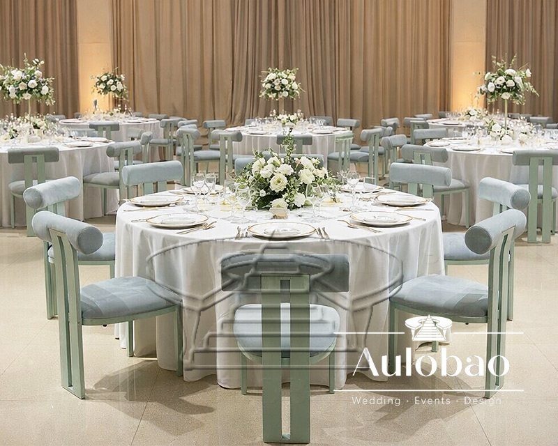 Mint-Green Dining Chairs with Cylindrical Velvet Backrest