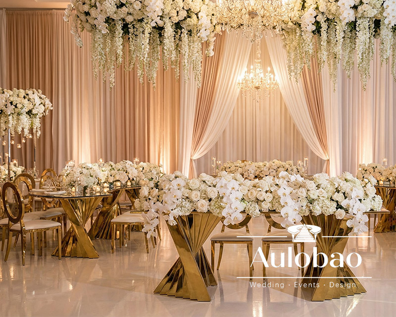 Polished Gold Wedding Table with Twist Design Bases