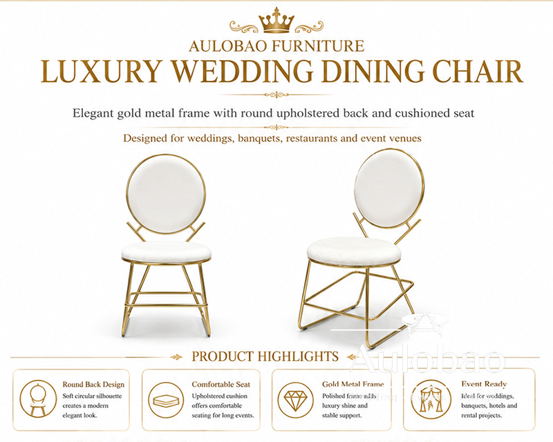 Gold Ballroom Chair | Padded Circle Back Wedding Chair